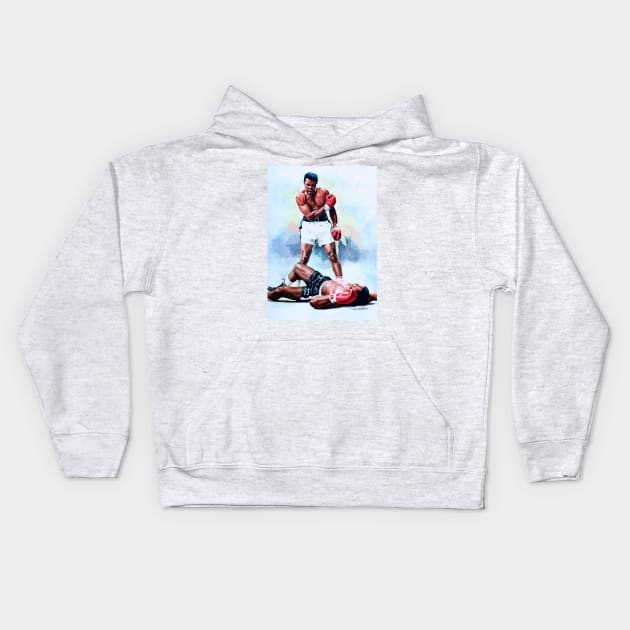 Muhammad Ali Knocking Out Sonny Liston Kids Hoodie by VintCam